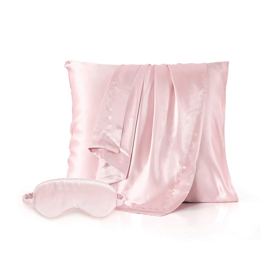 Pillowcase + eyemask in silk - Lunéia Light pink - 63 x 63 cm + 8,5 x 20,5 cm