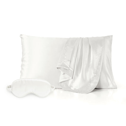 Pillowcase + eyemask in silk - Lunéia White - 50 x 70 cm + 8,5 x 20,5 cm