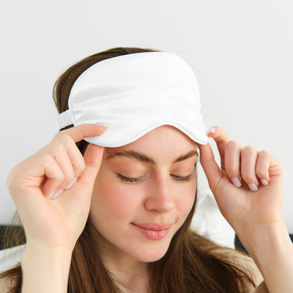 Pillowcase + eyemask in silk - Lunéia White - 50 x 70 cm + 8,5 x 20,5 cm