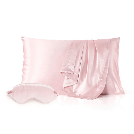 Pillowcase + eyemask in silk - Lunéia Light pink - 50 x 70 cm + 8,5 x 20,5 cm