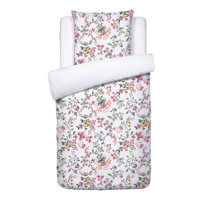 Duvet cover + pillowcase cotton satin - Jardin secret White 155 x 220 cm + 80 x 80 cm