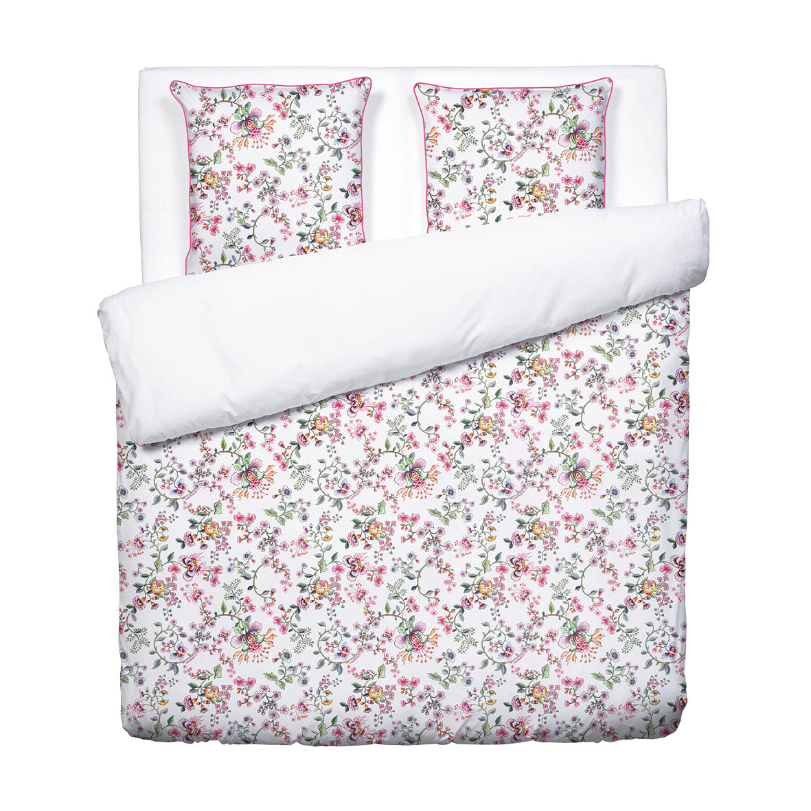 Duvet cover + pillowcase cotton satin - Jardin secret White