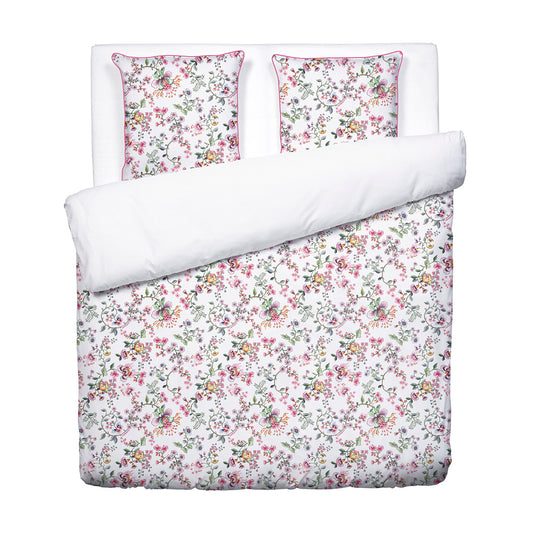 Duvet cover + pillowcase cotton satin - Jardin secret White