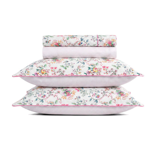 Sheet set cotton satin - Jardin secret White