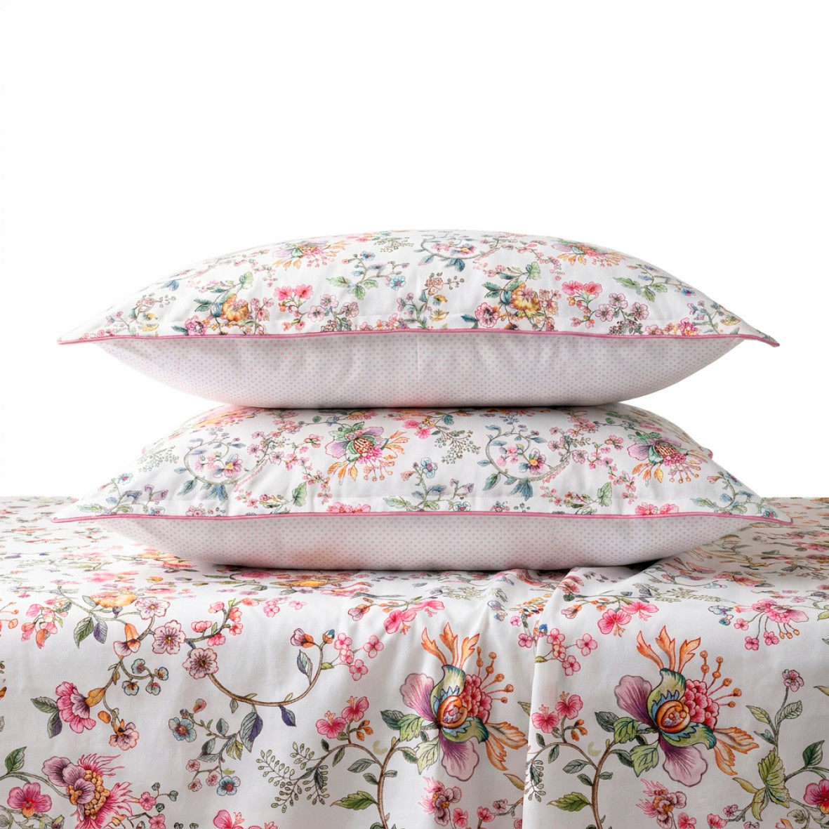 Sheet set cotton satin - Jardin secret White