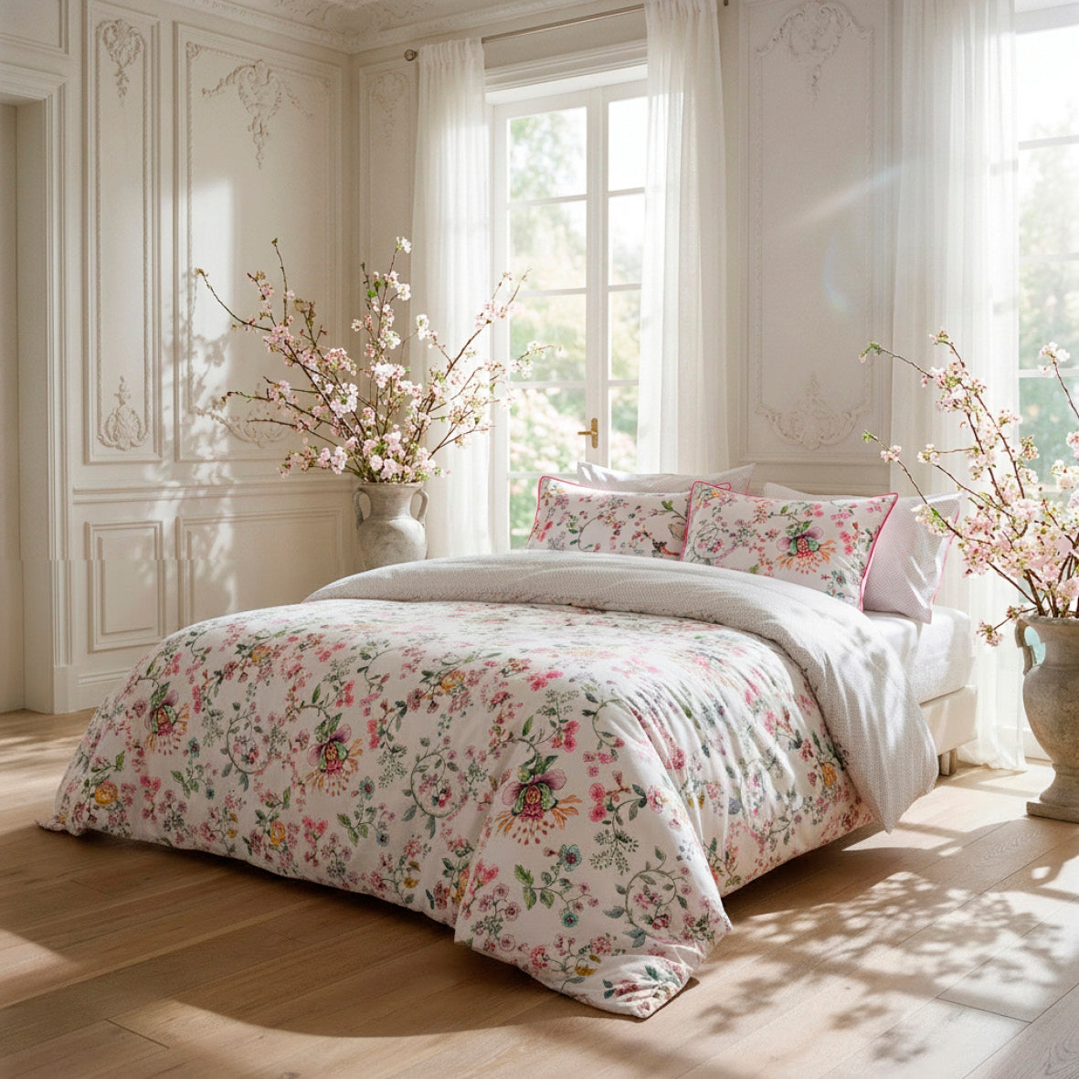 Fitted sheet cotton satin - Jardin secret White