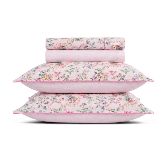 Sheet set cotton satin - Jardin secret / Confettis Blush pink
