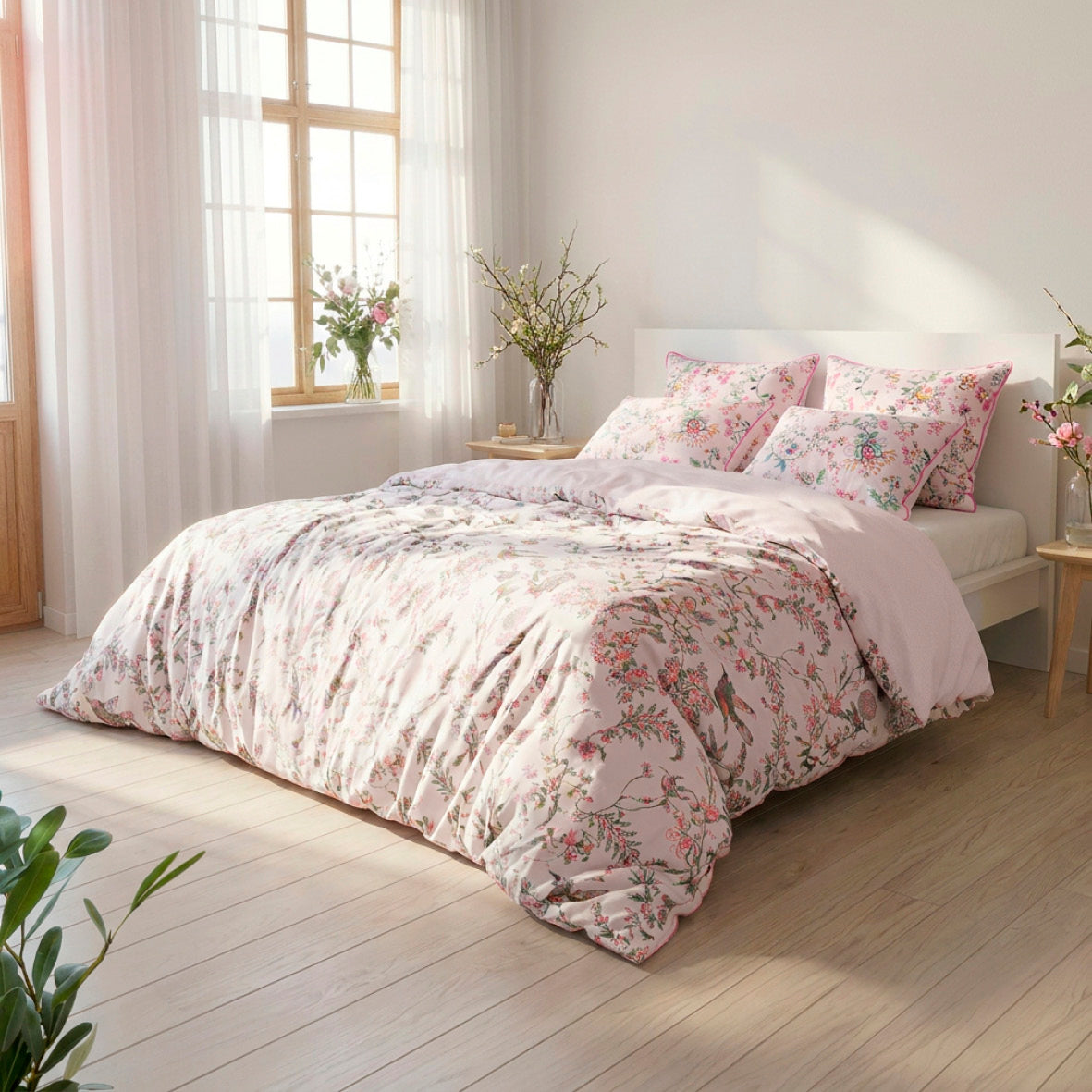 Fitted sheet cotton satin - Confettis poudrés Blush pink