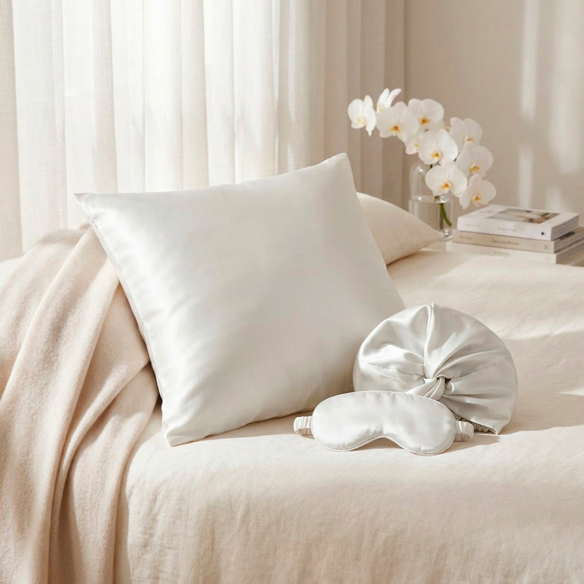 Pillowcase + nightcap silk - Lunéia White