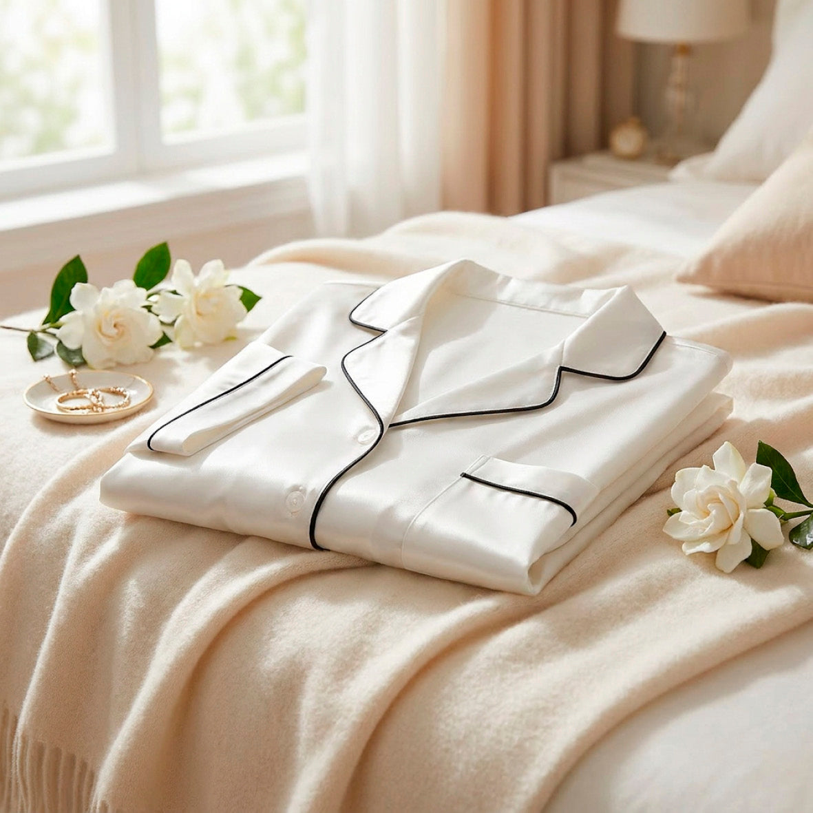 Short pajamas set silk - Maëlla White
