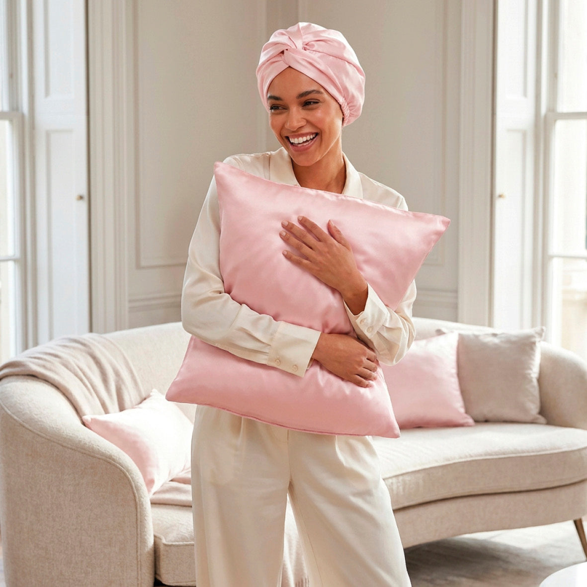 Pillowcase + nightcap silk - Lunéia Light pink