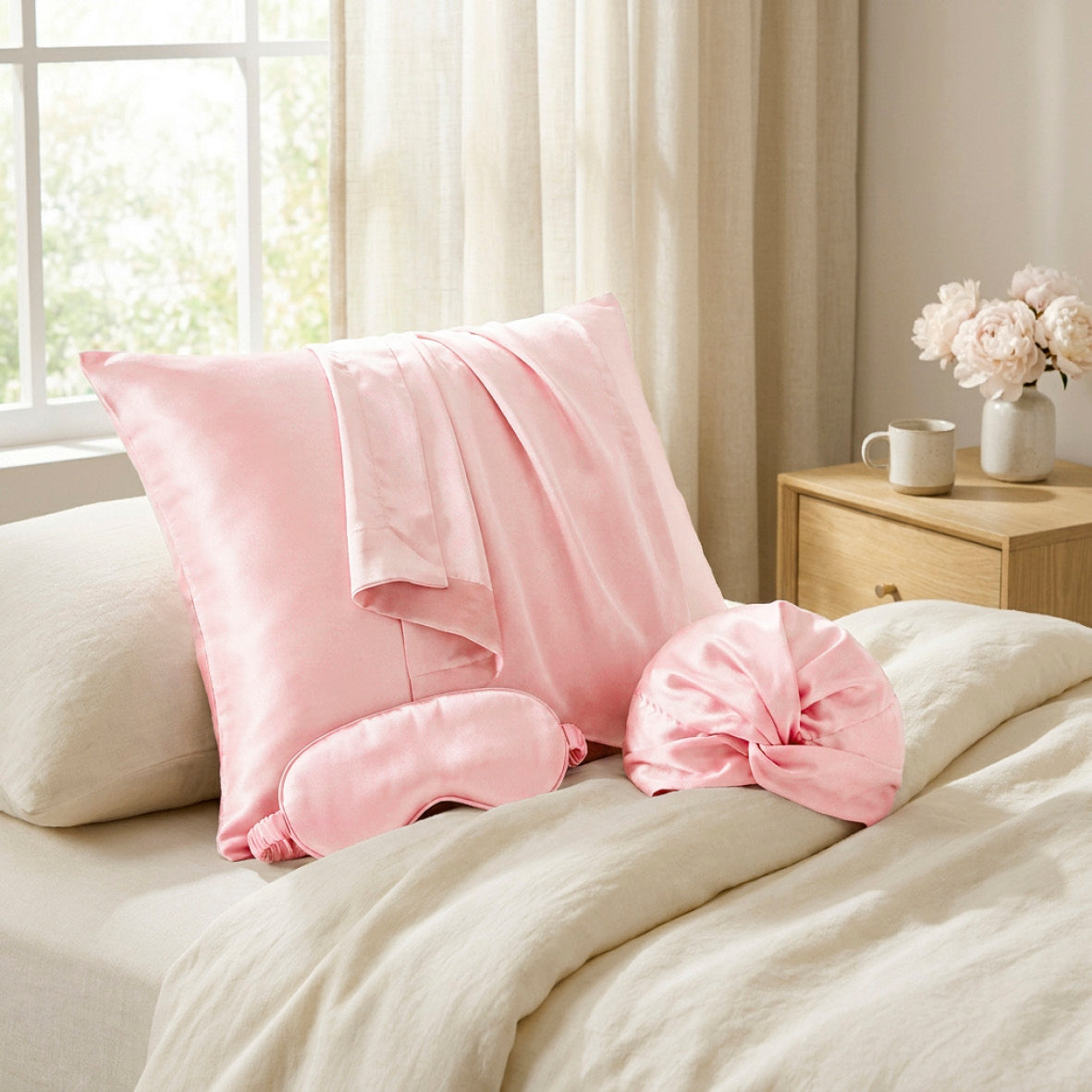 Pillowcase + nightcap silk - Lunéia Light pink