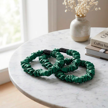 Set of 3 skinny scrunchies silk - Aflora Sage green