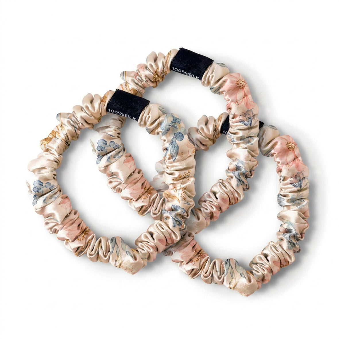 Set of 3 skinny scrunchies silk - Aflora Daisy D 6 cm
