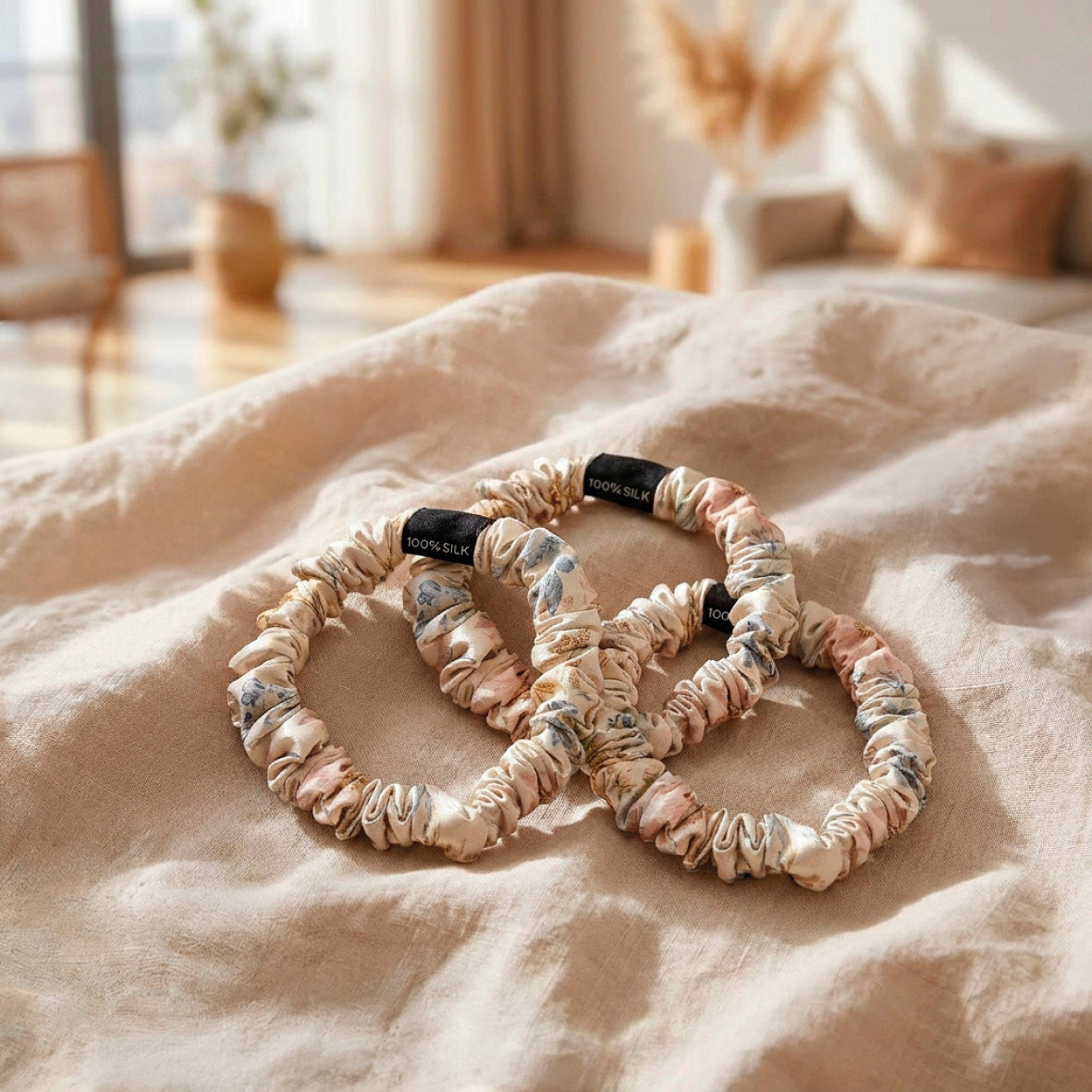 Set of 3 skinny scrunchies silk - Aflora Daisy