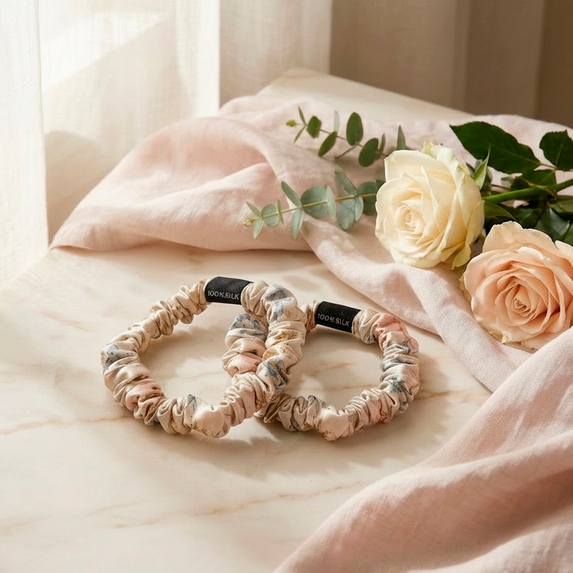 Set of 3 skinny scrunchies silk - Aflora Daisy