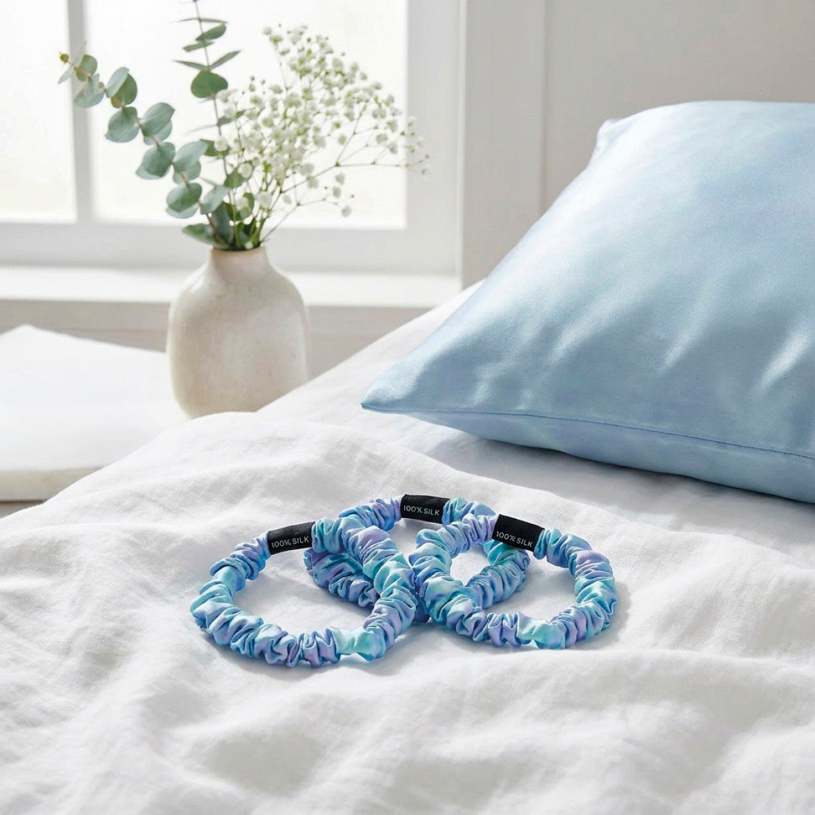 Set of 3 skinny scrunchies silk - Aflora Dream