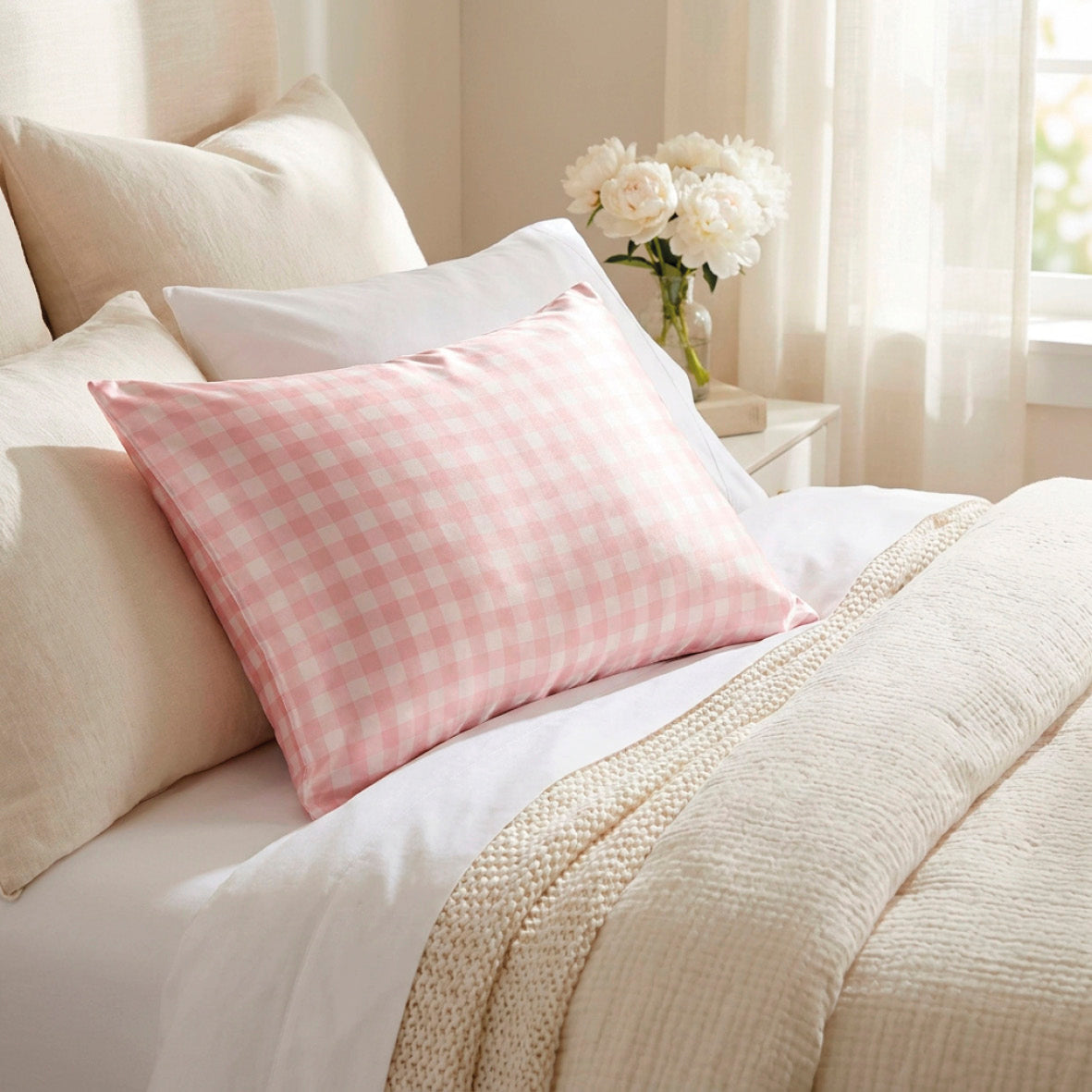 Pillowcase silk - Lunéia Pink gingham