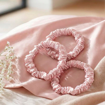 Set of 3 skinny scrunchies silk - Aflora Pink gingham