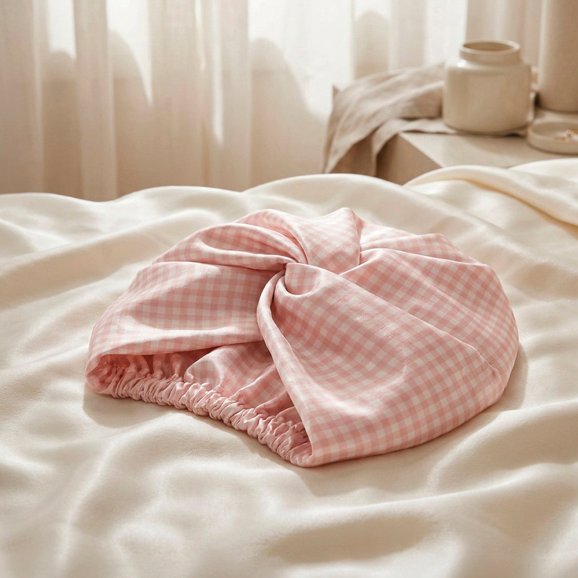 Nightcap silk - Soléa Pink gingham