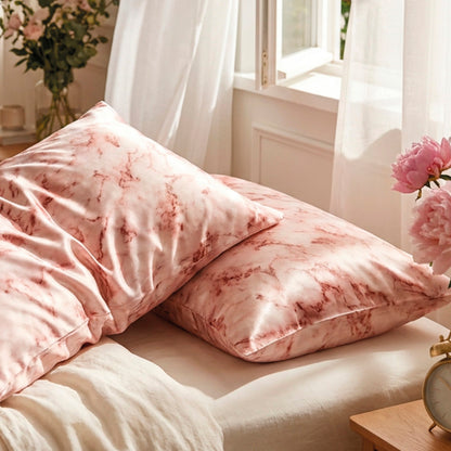 Pillowcase silk - Lunéia Pink marble