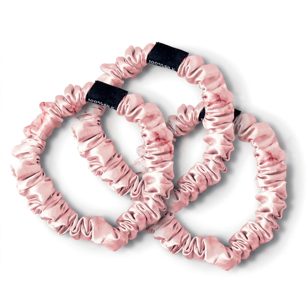 Set of 3 skinny scrunchies silk - Pink marble D 6 cm