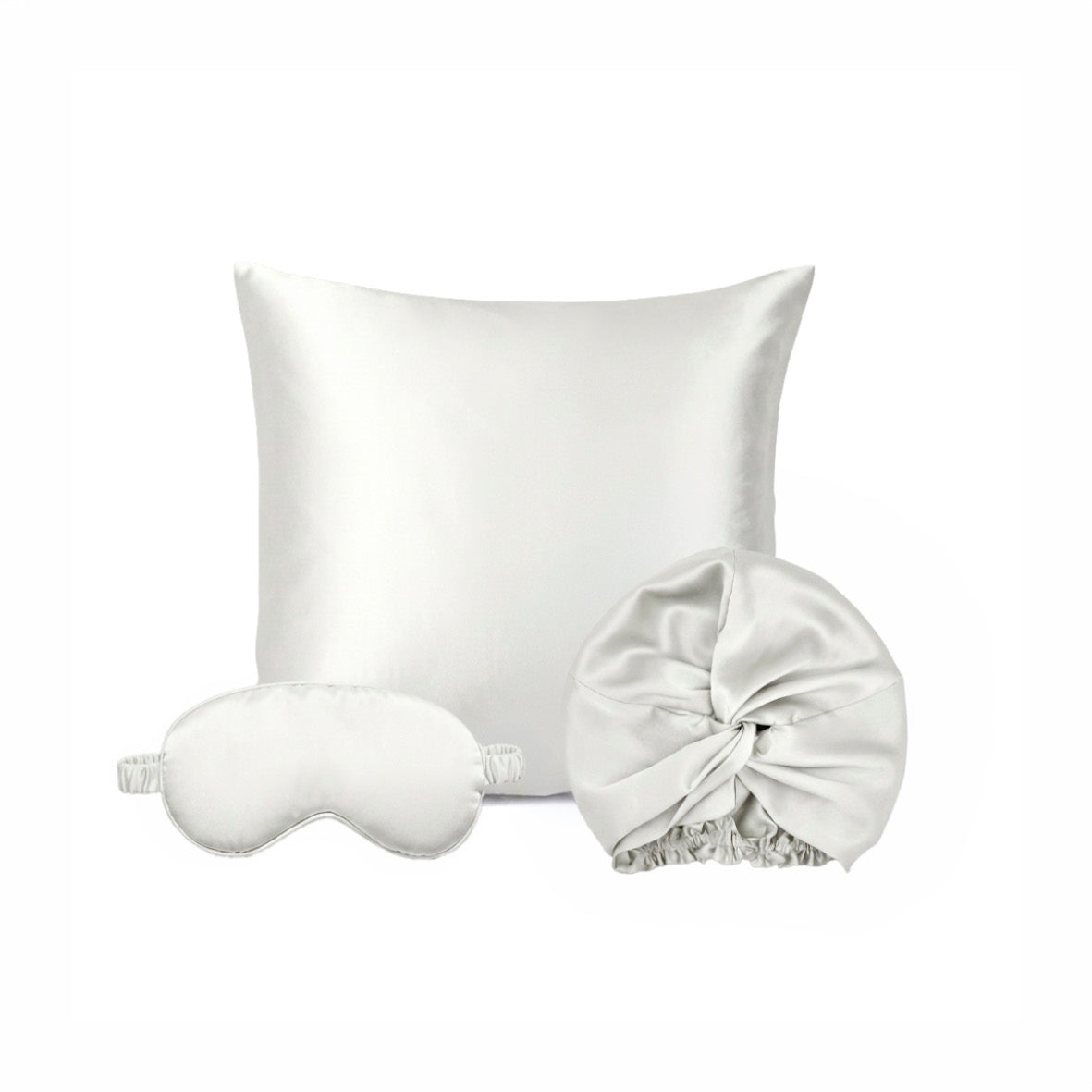 Pillowcase + eyemask + nightcap silk - Lunéia White 63 x 63 cm