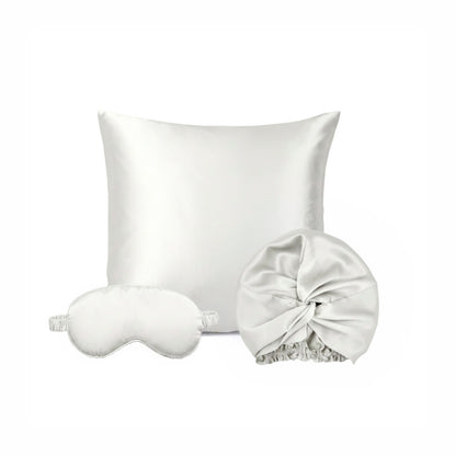Pillowcase + eyemask + nightcap silk - Lunéia White 63 x 63 cm