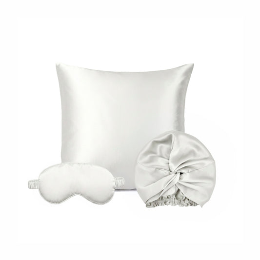 Pillowcase + eyemask + nightcap silk - Lunéia White 63 x 63 cm