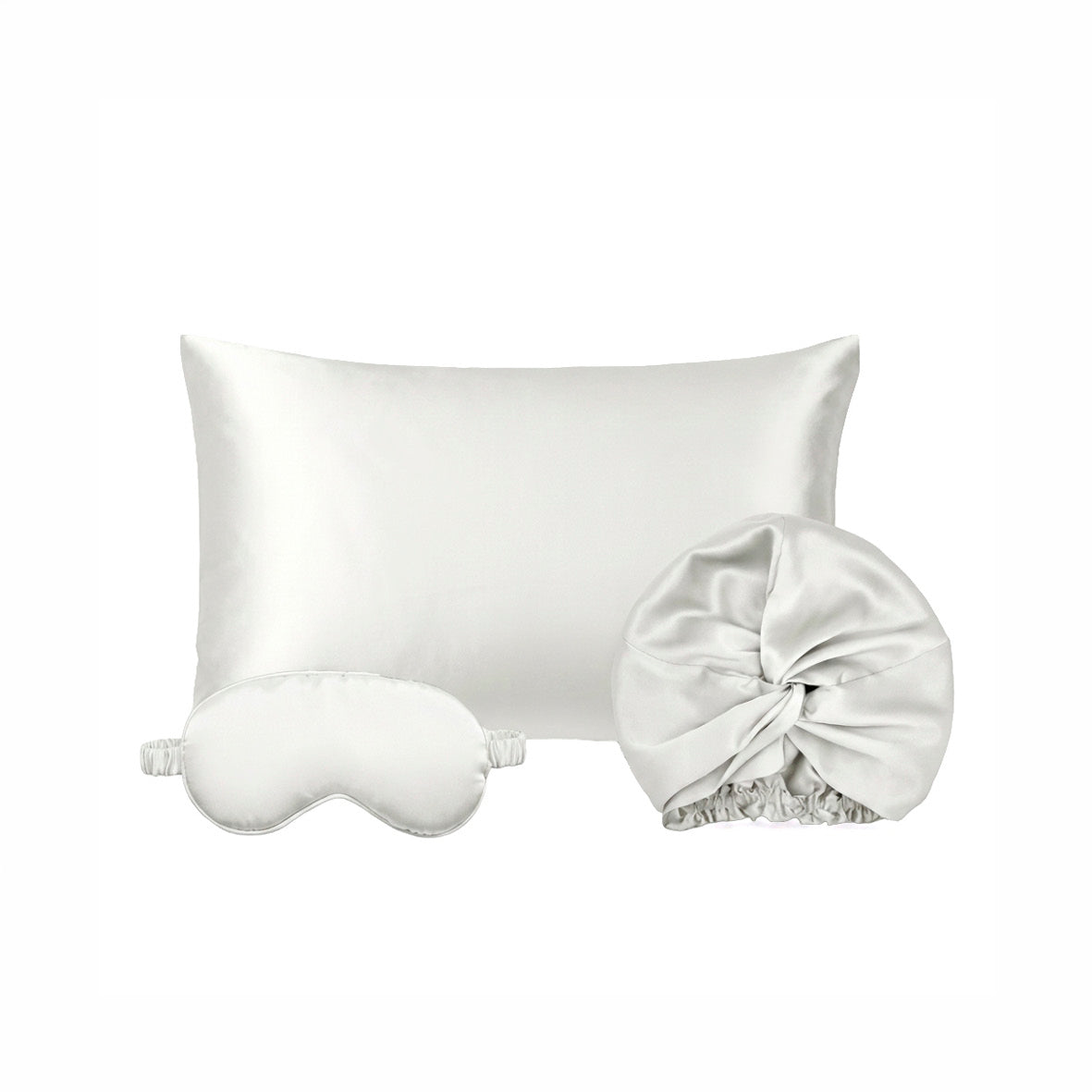Pillowcase + eyemask + nightcap silk - Lunéia White 50 x 70 cm