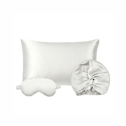 Pillowcase + eyemask + nightcap silk - Lunéia White 50 x 70 cm