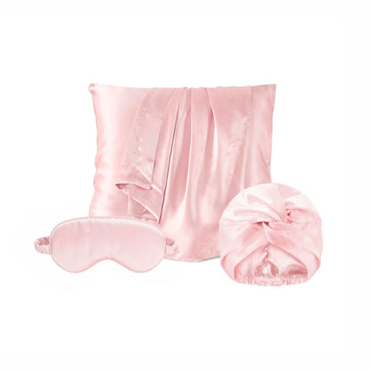 Pillowcase + eyemask + nightcap silk - Lunéia Light pink 63 x 63 cm