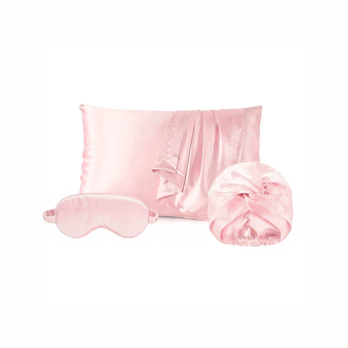 Pillowcase + eyemask + nightcap silk - Lunéia Light pink 50 x 70 cm