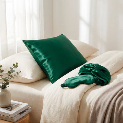 Pillowcase + eyemask + nightcap silk - Lunéia Sage green