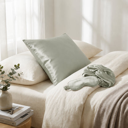 Pillowcase + eyemask + nightcap silk - Lunéia Sage green