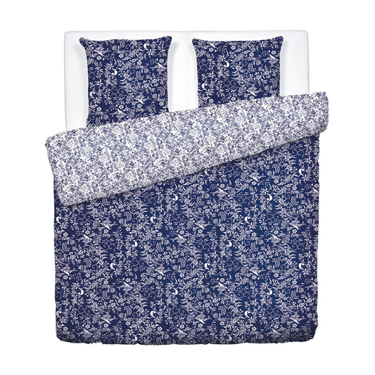 Duvet cover + pillowcase(s) cotton satin - Birds Blue 260 x 240 cm + 2 x (63 x 63 cm)