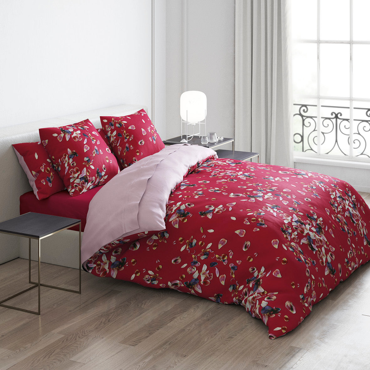Housse De Couette à Volants Rouges Style Ferme Française – Taille Super King 260x240 Cm, Microfibre Douce