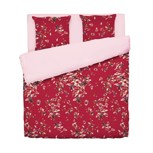 Duvet cover + pillowcase(s) cotton satin - Aurore Red 260 x 240 cm + 2 x (63 x 63 cm)