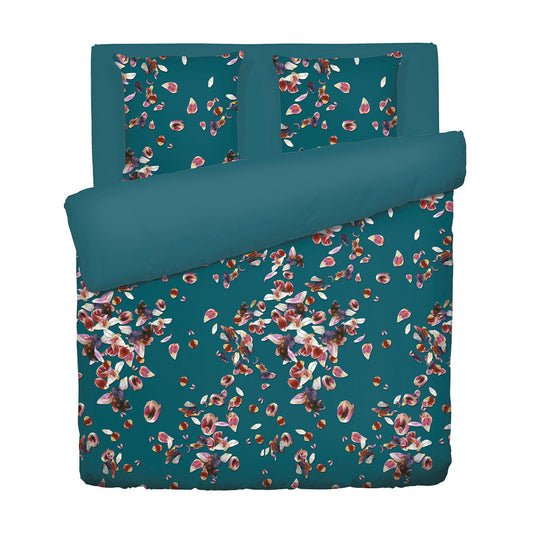 Duvet cover + pillowcase(s) cotton satin - Aurore Green / Dark green 260 x 240 cm + 2 x (63 x 63 cm)