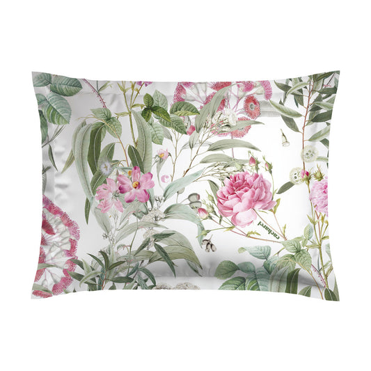 Pillowcase(s) cotton satin - Jardin de Roses Thyme Green / White