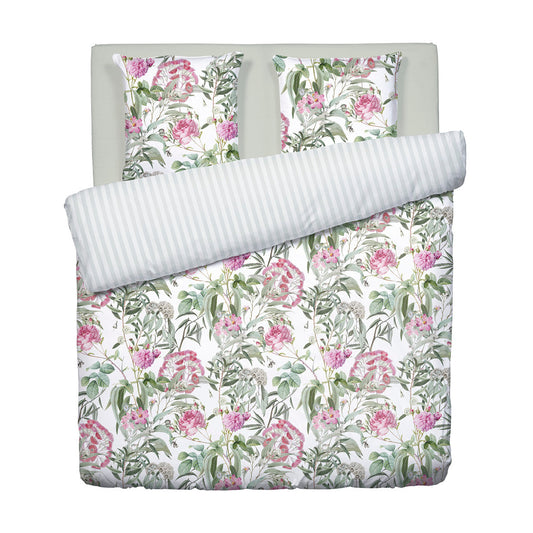 Duvet cover + pillowcase(s) cotton satin - dobby stripe Jardin de Roses White