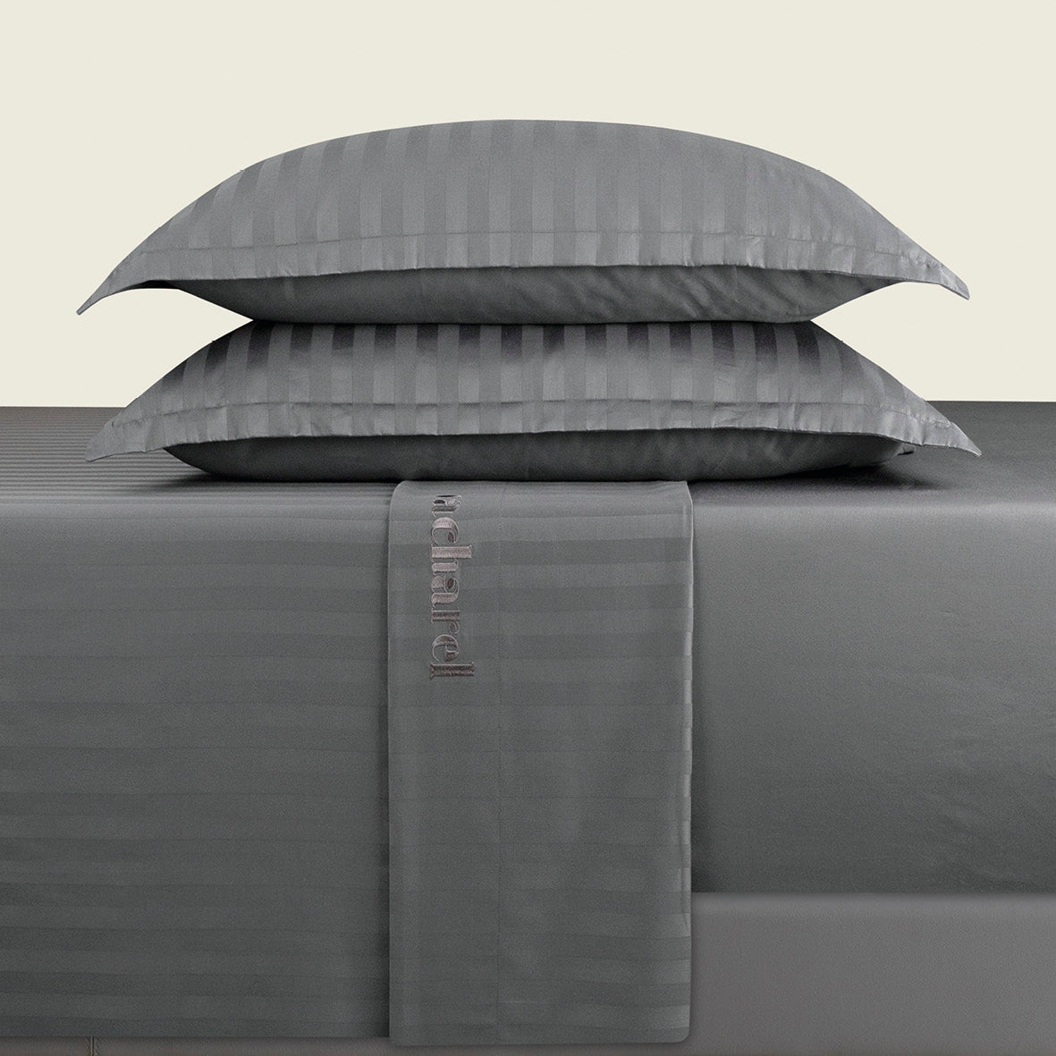 Sheet set : fitted sheet, flat sheet, pillowcase(s) in satin cotton - Jacquard woven - Dobby stripe dark grey