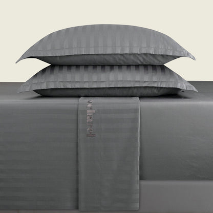 Sheet set : fitted sheet, flat sheet, pillowcase(s) in satin cotton - Jacquard woven - Dobby stripe dark grey