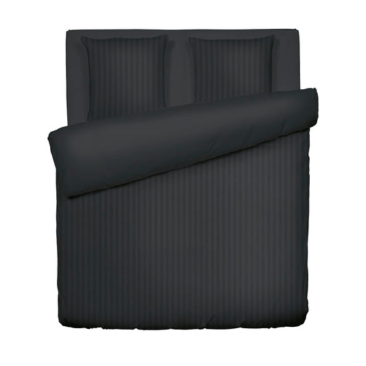 Duvet cover + pillowcase(s) cotton satin dobby stripe woven - Black