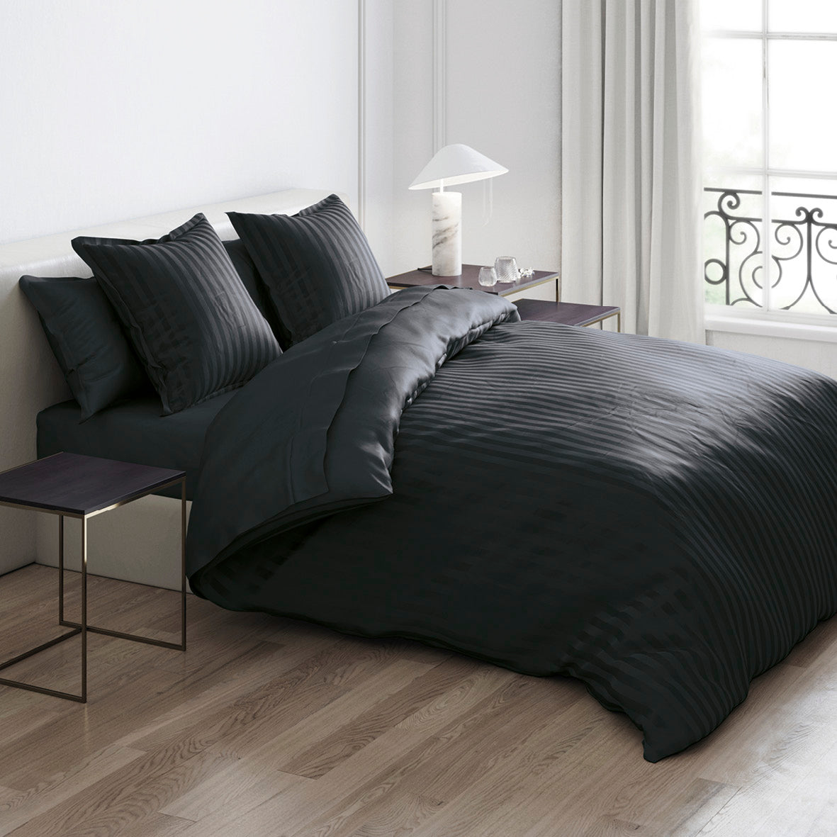 Pillowcase(s) cotton satin dobby stripe woven - Black