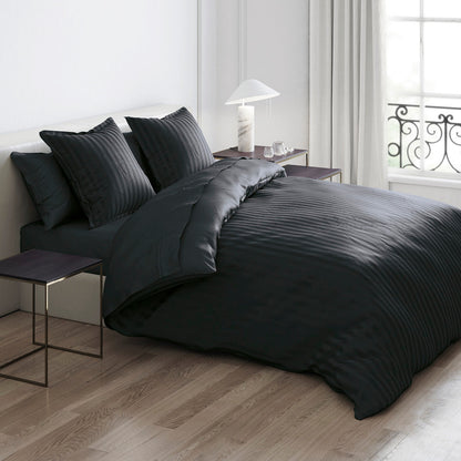 Pillowcase(s) cotton satin dobby stripe woven - Black