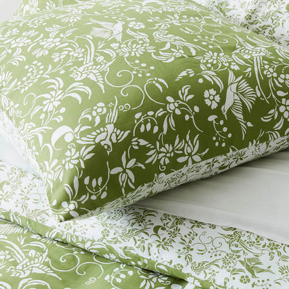 Duvet cover + pillowcase(s) cotton satin - Birds Olive green