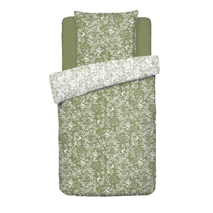 Duvet cover + pillowcase(s) cotton satin - Birds Olive green