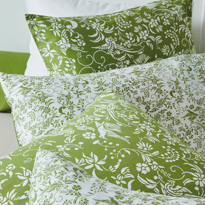 Duvet cover + pillowcase(s) cotton satin - Birds Olive green