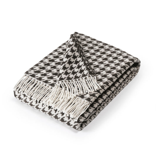 Plaid tissé en coton - 130 x 170 cm : pied de poule noir/blanc